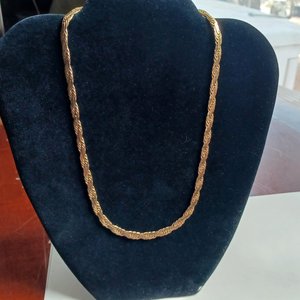 Vintage Shiny Gold Tone Flat Rope 6mm Chain Necklace, Mid Century, Vintage Jewelry, Work Necklace