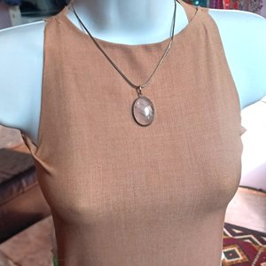 Sterling Silver  and Large Rose Quartz Oval Bezel Set Cabochon Pendant Necklace