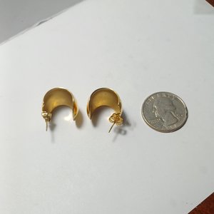 Vintage MONET Chunky and Wide Gold Tone Hoop Pierced Earrings