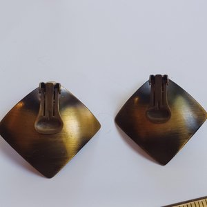 Striking Large Vintage Bronze Tone Large Rhinestone Clip On Earrings, Mid Century, Estate Jewelry, High End