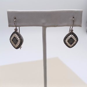 Nevada Silver Mine Sterling Silver and Marcasite Diamond Shape Open Work Ladies Pierced Dangle Earrings