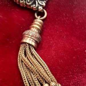 Antique Victorian Gold Filled Etruscan Revival Tassel Brooch Pendant, Mourning Jewelry