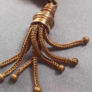 Antique Victorian Gold Filled Etruscan Revival Tassel Brooch Pendant, Mourning Jewelry