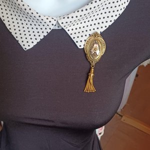 Antique Victorian Gold Filled Etruscan Revival Tassel Brooch Pendant, Mourning Jewelry