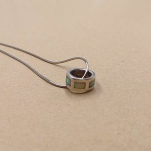 Vintage Sterling Silver Ring Pendant with Opal Inlay on Silver Snake Chain Pendant Necklace