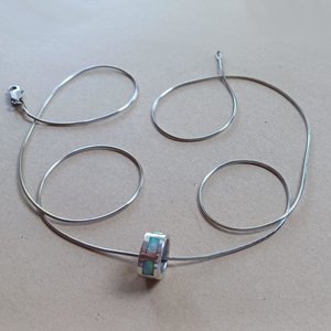 Vintage Sterling Silver Ring Pendant with Opal Inlay on Silver Snake Chain Pendant Necklace
