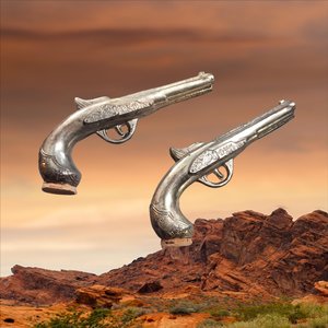 Vintage Silver Cutlass Dueling Pistols with Cork Stoppers Salt and Pepper Shakers, Collectible