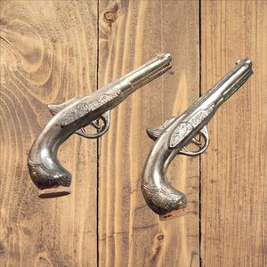 Vintage Silver Cutlass Dueling Pistols with Cork Stoppers Salt and Pepper Shakers, Collectible