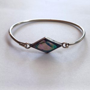 Vintage Alpaca Mexico Abalone  and Silver Hinged Bangle Bracelet