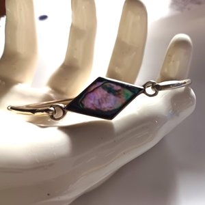 Vintage Alpaca Mexico Abalone  and Silver Hinged Bangle Bracelet