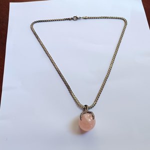 Vintage Sterling Silver Dragon Claw Rose Quartz Orb Pendant Necklace and Chain