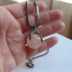 Vintage Sterling Silver Dragon Claw Rose Quartz Orb Pendant Necklace and Chain