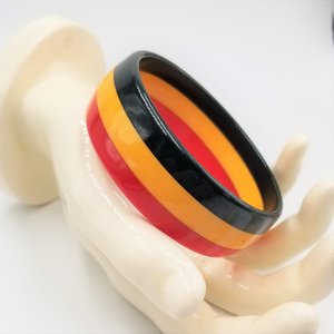 Vintage Genuine Bakelite Laminate "Red White and Blue" Bangle Bracelet
