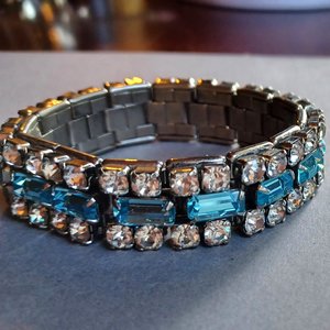Vintage Art Deco ACCO Sparkling Blue and White Rhinestones  Expandable Bracelet