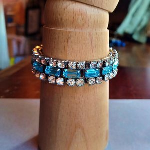 Vintage Art Deco ACCO Sparkling Blue and White Rhinestones  Expandable Bracelet