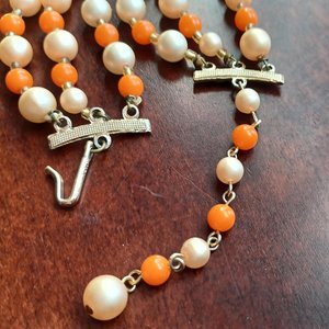 Vintage 1950's Hong Kong Bright Summertime Orange Beaded Necklace and Earrings Jewelry Set