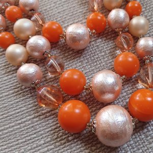 Vintage 1950's Hong Kong Bright Summertime Orange Beaded Necklace and Earrings Jewelry Set