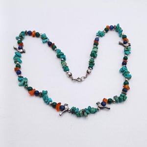Vintage Southwestern Natural Turquoise, Malachite, Carnelian and Lapis Lazuli Beaded Necklace