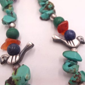 Vintage Southwestern Natural Turquoise, Malachite, Carnelian and Lapis Lazuli Beaded Necklace