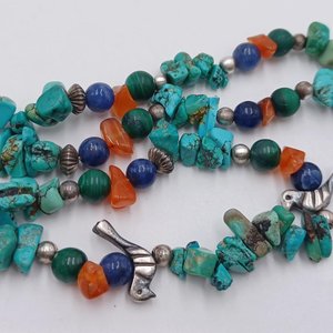 Vintage Southwestern Natural Turquoise, Malachite, Carnelian and Lapis Lazuli Beaded Necklace