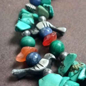 Vintage Southwestern Natural Turquoise, Malachite, Carnelian and Lapis Lazuli Beaded Necklace