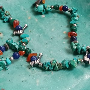 Vintage Southwestern Natural Turquoise, Malachite, Carnelian and Lapis Lazuli Beaded Necklace