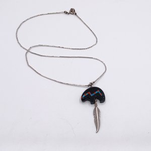 Vintage Carolyn Pollack American Southwest Sterling Silver Spirit Bear Gemstone Inlay Pendant Necklace
