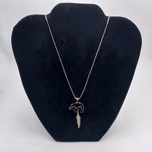 Vintage Carolyn Pollack American Southwest Sterling Silver Spirit Bear Gemstone Inlay Pendant Necklace