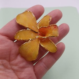 Vintage Real Orchid Gold Plated Edges and Back Brooch Stick Pin, Mother's Day Gift, Flower Pin