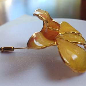 Vintage Real Orchid Gold Plated Edges and Back Brooch Stick Pin, Mother's Day Gift, Flower Pin