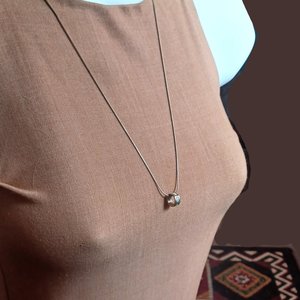Vintage Sterling Silver Ring Pendant with Opal Inlay on Silver Snake Chain Pendant Necklace