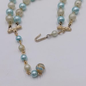 Vintage 1950's Pale Blue and Gold Tone Multi-Strand Beaded Necklace