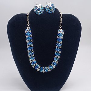 Vintage Lisner and Pakula Silver Tone and Light Blue Peacock Aurora Borealis Rhinestones Jewelry Set, Maximum Sparkle, Demi Parure
