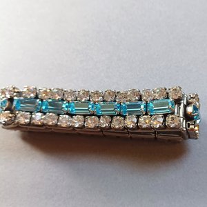 Vintage Art Deco ACCO Sparkling Blue and White Rhinestones  Expandable Bracelet