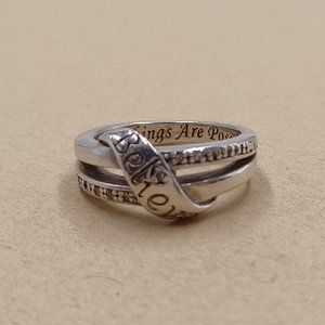 Bradford Gold Exchange Sterling Silver  "Believe All Things are Possible" Crossover Ladies Ring, Size 5.5, Christian Ring
