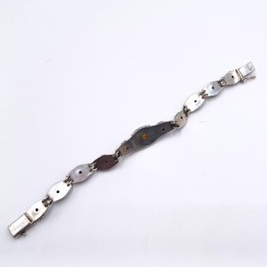 Sterling Silver with Amber and Garnet Stones Panel Link Bracelet