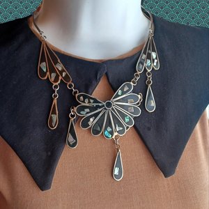 Mexican Alpaca and Abalone Inlay Necklace and Earrings Jewelry Set