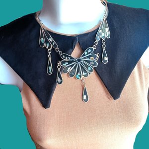 Mexican Alpaca and Abalone Inlay Necklace and Earrings Jewelry Set