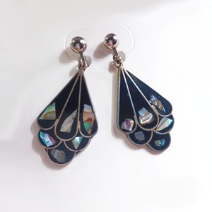 Mexican Alpaca and Abalone Inlay Necklace and Earrings Jewelry Set