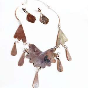 Mexican Alpaca and Abalone Inlay Necklace and Earrings Jewelry Set