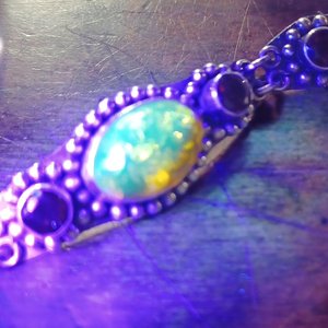 Sterling Silver with Amber and Garnet Stones Panel Link Bracelet