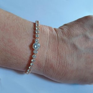 Rose Gold Tone Cubic Zirconia Adjustable Slide Tennis Bracelet, Gift for Her