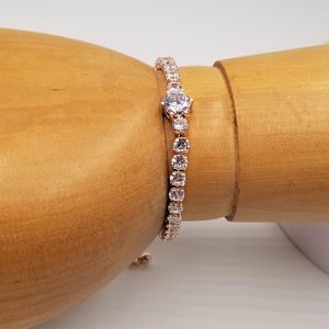 Rose Gold Tone Cubic Zirconia Adjustable Slide Tennis Bracelet, Gift for Her