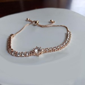 Rose Gold Tone Cubic Zirconia Adjustable Slide Tennis Bracelet, Gift for Her