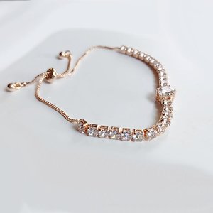 Rose Gold Tone Cubic Zirconia Adjustable Slide Tennis Bracelet, Gift for Her