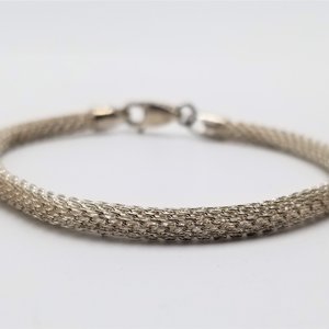 Sterling Silver 925 Italy Fine Mesh Rolled Tube Chain Bracelet, Gift for her