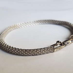 Sterling Silver 925 Italy Fine Mesh Rolled Tube Chain Bracelet, Gift for her