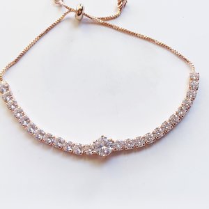 Rose Gold Tone Cubic Zirconia Adjustable Slide Tennis Bracelet, Gift for Her