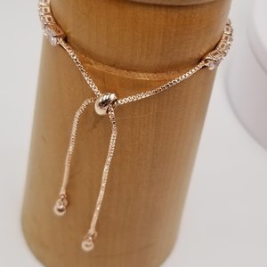 Rose Gold Tone Cubic Zirconia Adjustable Slide Tennis Bracelet, Gift for Her