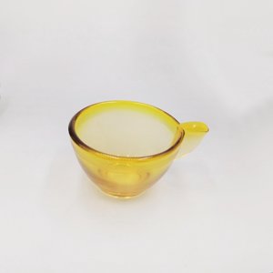 Vintage AKRO AGATE Miniature Stippled Band Topaz Pressed Glass Toy Teacup and Saucer Set, Circa 1935